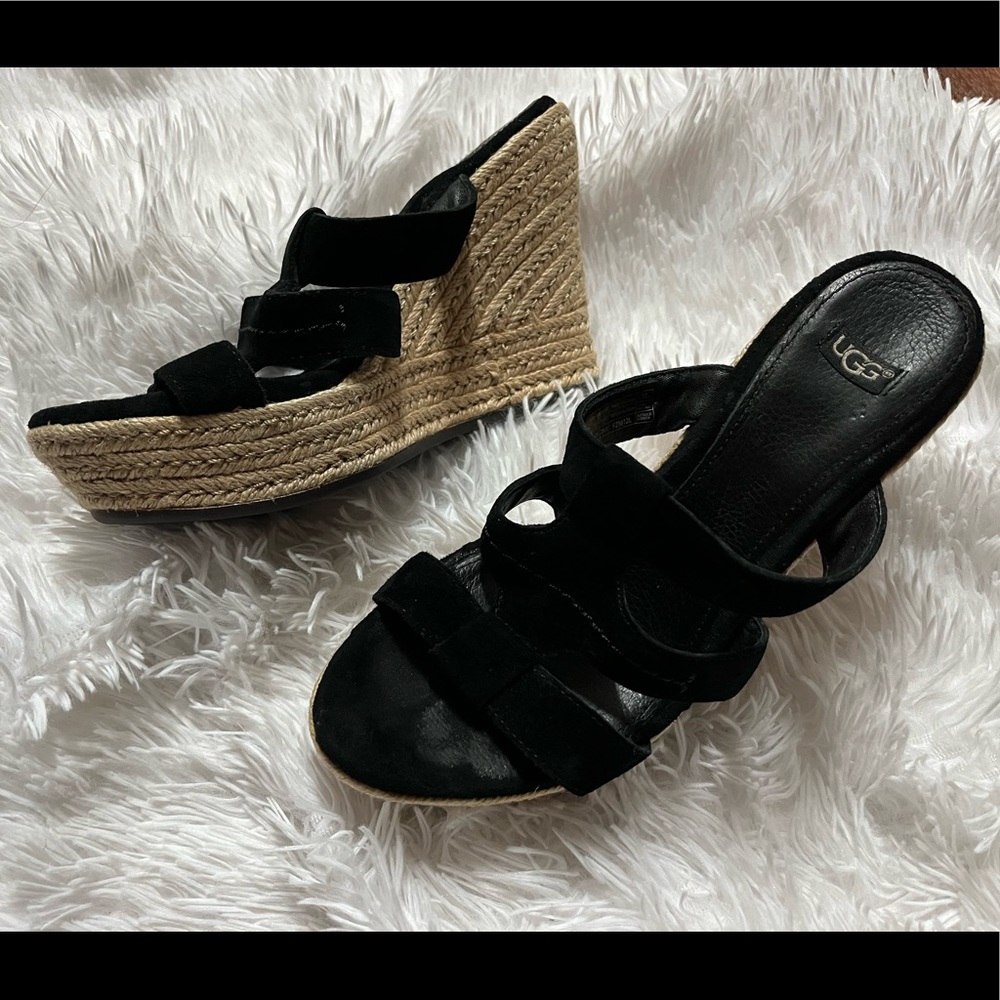 Ugg black suede wedge heel sandal
